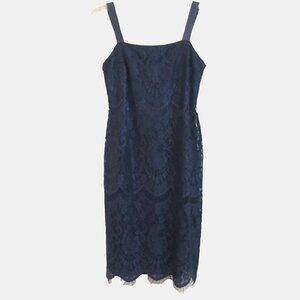 R&M Richards Navy Metallic Lace Overlay Satin Straps Formal Cocktail Party Dress